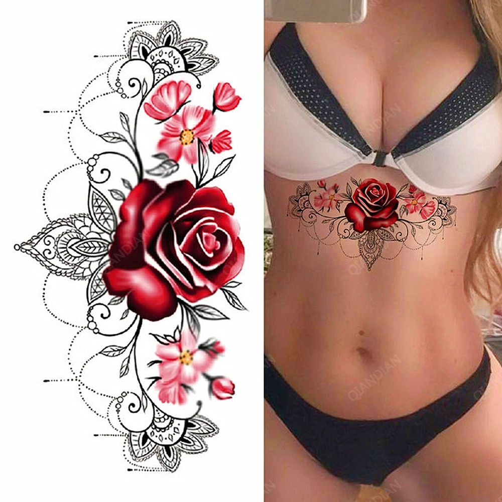 Sieviešu Pagaidu Tetovējumiem Sexy Ziedu Čūska Rožu Galvaskausa Putnu Skaistumu Pusi Roku Body Art Henna Ūdensizturīgs Viltus Tetovējums, Uzlīmes