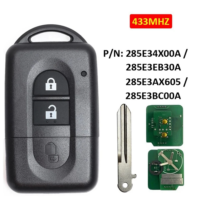 Auto Keyless Ieceļošanas Tālvadības Atslēga ar 2 Pogu 433MHz ID46 Mikroshēmu Nissan X-Trail Qashqai Pathfinder 285E34X00A 285E3EB30A