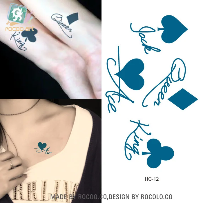 Ūdensnecaurlaidīgus Pagaidu Tetovējumu Uzlīmes pokera lāpsta sirds dimanta tatto uzlīmes flash tetovējums viltus tetovējumiem meitene sievietēm