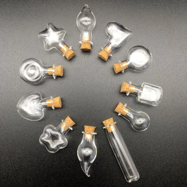 Rūpnīcas piegādes 1pieces Vēlas Mini stikla Pudele rotaslietas kulons ar korķa Smaržas ēteriskās eļļas pudelīte korķa pudeli piekariņi secinājumi