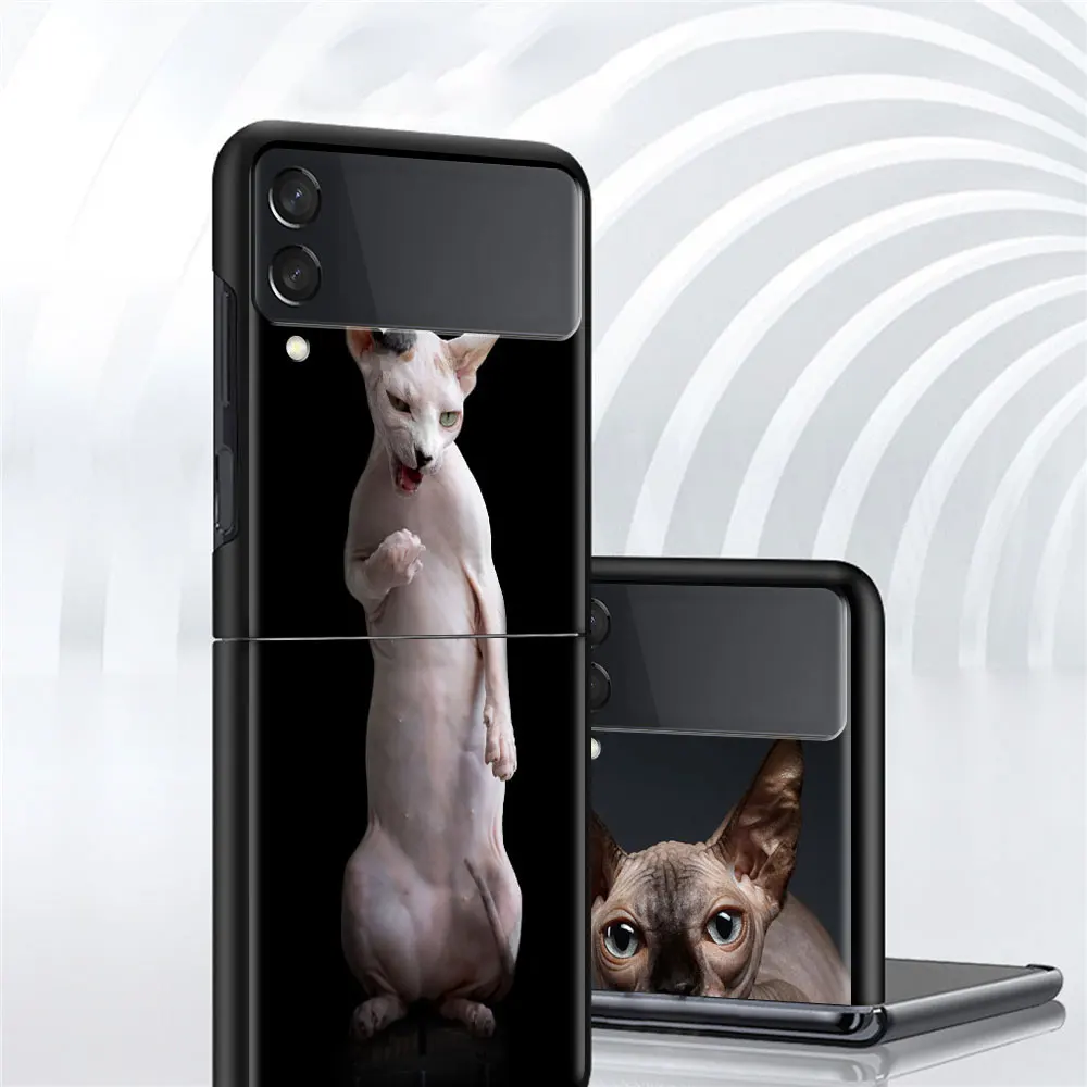 Reizes Case For Samsung Galaxy ZFlip 3 Black Cietos vākos Z Flip 3 5G Tālruņa Korpusa Tendence Stilīgs Coque Būtiska Tetovējums Sfinksa Kaķis