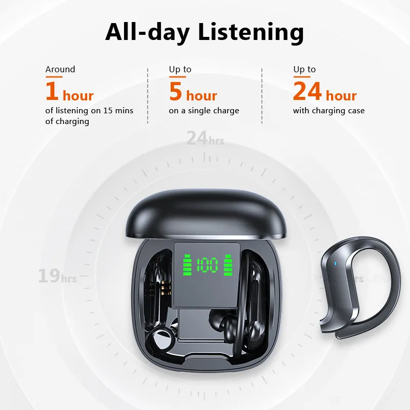 TWS Bezvadu Austiņas Bluetooth Austiņas Stereo Auss Āķis, Sporta Austiņas Izdevumi Bezvadu Earbuds ar Mic 3500mAh Uzlādes Kaste