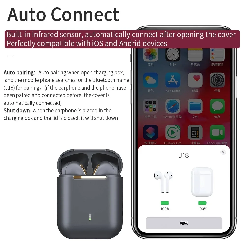 J18 TWS Bluetooth Austiņas ar Auss Pumpuri Bezvadu Austiņas ar Mikrofonu Ūdensizturīgs Spēļu Austiņas Mobilo Telefonu Earbuds