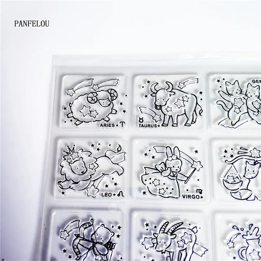 PANFELOU zodiaka Caurspīdīga Silikona Gumijas Skaidrs, Zīmogi karikatūra Scrapbooking/DIY Lieldienu kāzu albumu