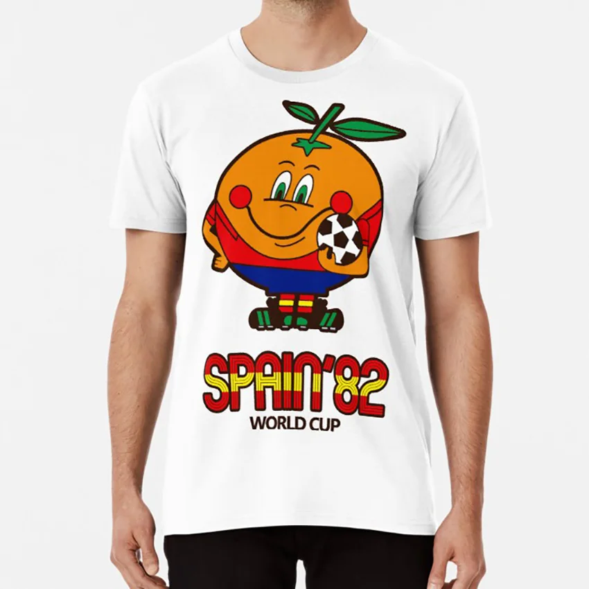 Spānija 82 T Krekls Spānija 1982 82 Naranjito Futbols Futbols Futbols Pasaules Oranža