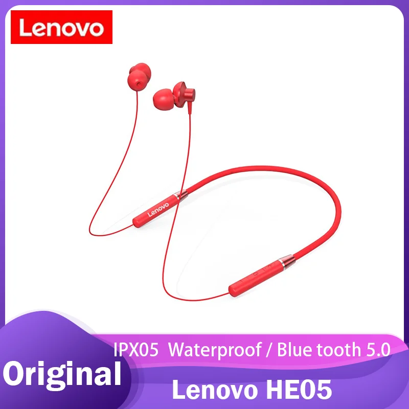 Sākotnējā Lenovo HE05 Bluetooth Austiņas Neckband Sporta Austiņas Trokšņu Samazināšanas ar Mikrofonu Ūdensizturīgs Wports Austiņas