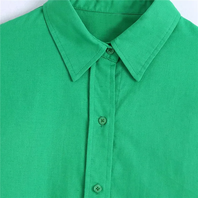 TRAF Za Sieviešu Zaļš Krekls korejiešu Stilā Pogu Up Krekls Vasarai Ir 2021. Gadījuma garām Piedurknēm Blūze Sieviete Gredzenūbele Lielajam Krekli