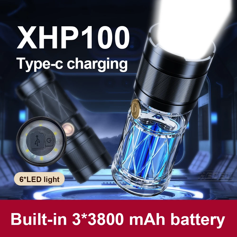 Jaunas Modernizētas Dakts Xhp100 Spēcīgs indikators Usb Lādējamu XHP LED Taktiskais Lukturītis 5 Režīmi Lukturīti Xhp90 Lukturīti
