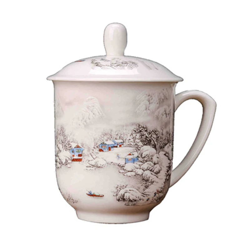 Lielas ietilpības Keramikas Teacup Ķīna Jingdezhen Zilā un Baltā Porcelāna Biroja Sanāksmē Ūdens Kauss ar Vāku Kungfu Teacup