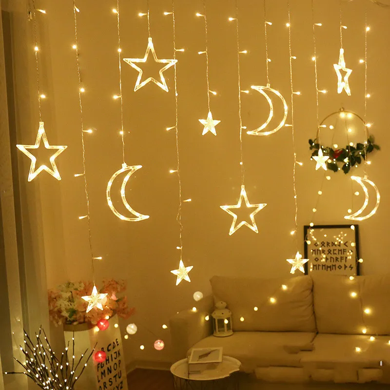Moon Star Aizkaru Gaismas Vainags Eid Mubarak Lampas LED Pasaku String Ziemassvētku Gaismas Valentīna Diena Kāzu mājas Istabā Gaismas Dekori