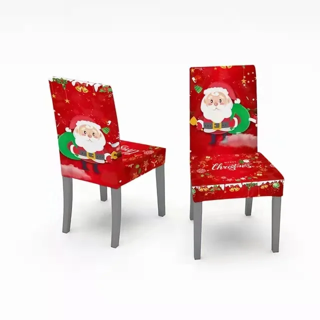 Ir 2021. Jaunu Ziemassvētku Krēslu Pārvalki Santa Iespiesti Elastīgs Stiept Ēdamistabas Krēsli Krēslu Slipcover Virtuves Sēdekļa Vāku Mājas Dekoru