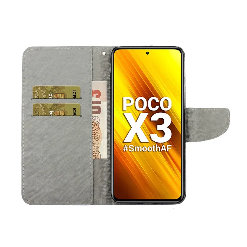PocoX3 Gadījumā uz Xiaomi Poco Pro X3 Coque Poco X3 NFC X3Pro MiX3 Āda Flip Stends Tālruņa Vāciņu Gudrs Butterfly Ziedu Capa