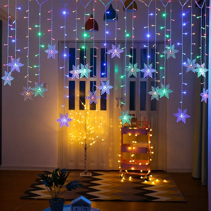 Ziemassvētki Sniegpārsliņas LED String gaismas Aizkaru Gaismas bākugunis Ūdensizturīgs Pieslēdzami Vilnis Pasaku Gaismas Pusi, Ziemassvētku Dekori