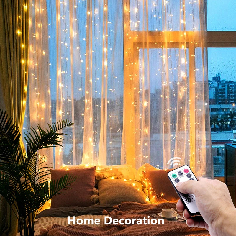 LED Pasaku Gaismas Vainags Aizkaru Lampas Tālvadības pults USB String Gaismas Jauno Gadu, Kāzas, Ziemassvētku Rotājumi Mājās Guļamistabā Logu