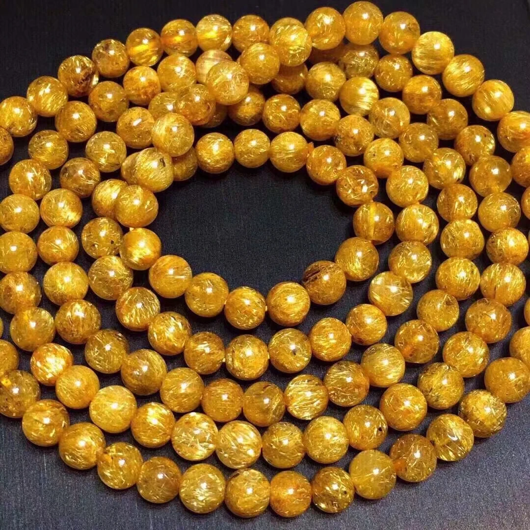 5mm Brazīlija Dabas Zelta Kvarca Rutilated Skaidrs, Apaļas Pērles 3 Apļus Aproce Sieviešu Vīriešu Modes Bagāts Akmens AAAAAA