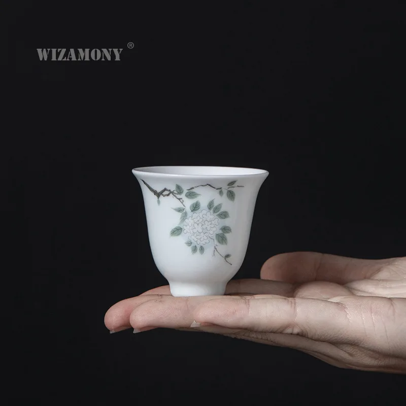 Wizamony Jingdezhen Hydrangea tējas tase kungfu tējas uzstādīt keramikas vienu tasi sadzīves zaļpelēka krāsa tējas tase mazo pielāgota