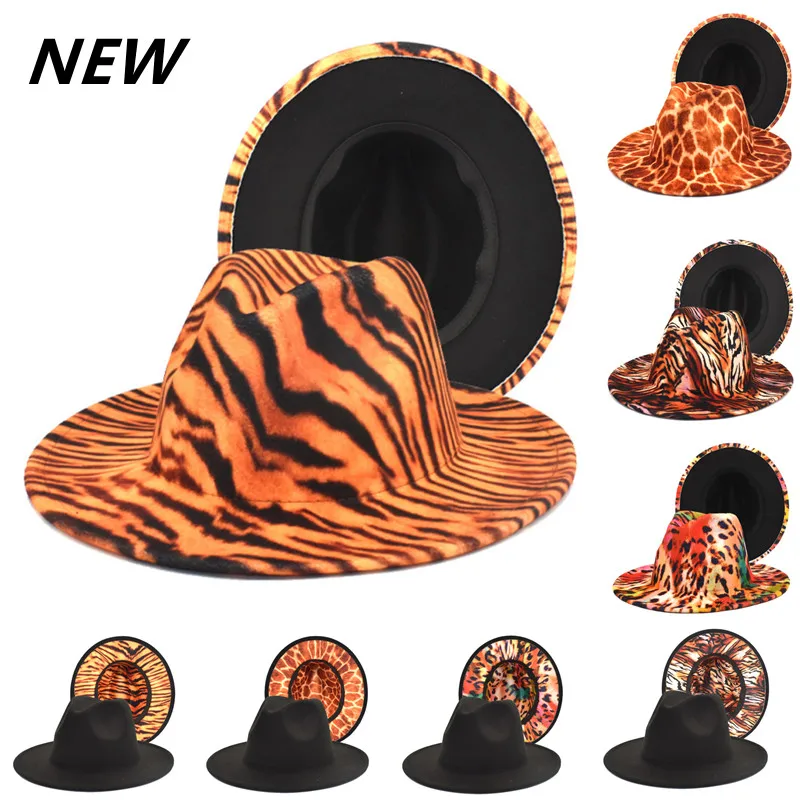 Tiger modelis fedora cepuri sieviešu platām malām straight-edge vilnas top hat vīriešu āra ceļošanas tendences rudenī, ziemā silts džeza cepure