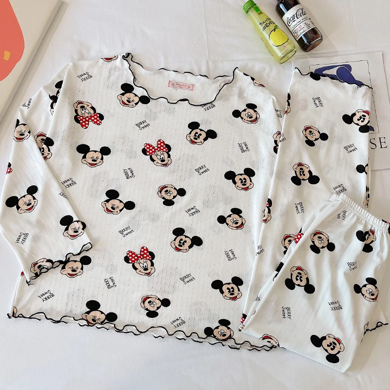 Disney Mickey Mouse 3 Gabals Ziemas Rudens Sieviešu Pidžamas Komplekti, Svītrains Tops un Bikses Sieviešu Sleepwear Nakts Mājas Ziemassvētku Tērps
