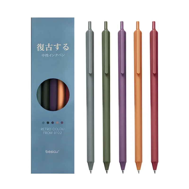5 gab./komplekts Retro Dark Krāsu Gēla Pildspalva Radošo 0.5 mm Krāsas Tintes Trīsstūrveida Ķermeņa Lodīšu Pildspalvas, lai Journaling Skolas Piederumi