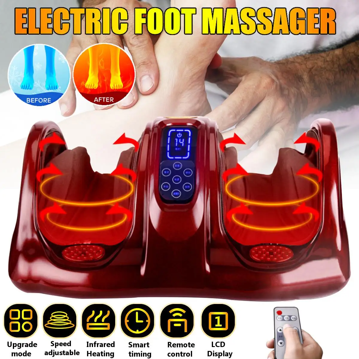 Jaunu Jaunināšanas Elektriskā Foot Massager Pēdu Masāžas Silts Apkures Drošības Spilvens Dziļo Mīcīšanu Šiatsu Masāža Mašīna Ritošā Masāža