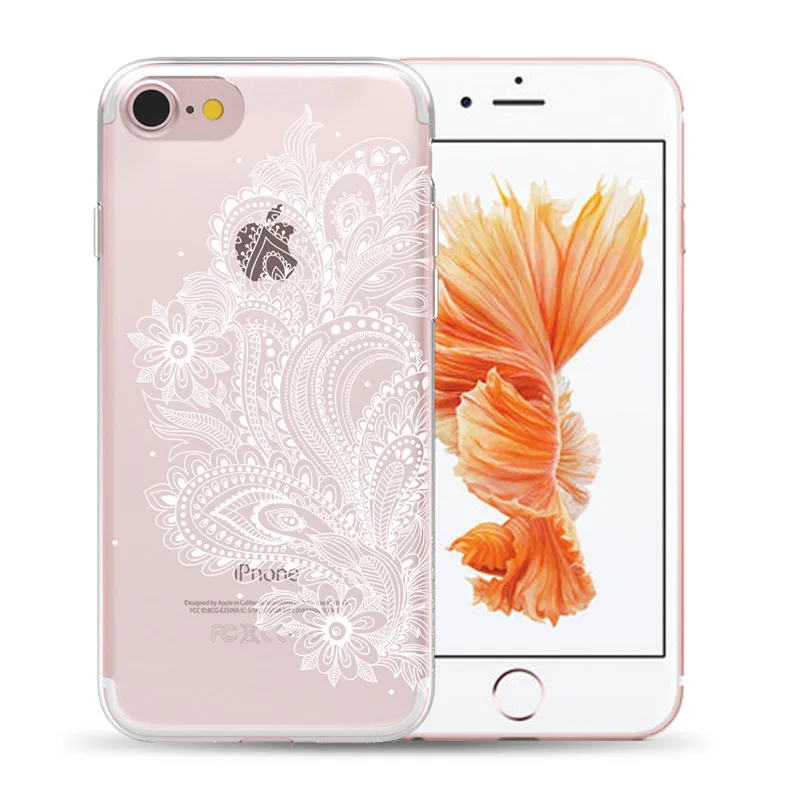 Balta, Seksīga Mežģīņu Ziedu Mīksto TPU uz Lietu iPhone 11 Pro Max X XS MAX XR 5 5S SE 6S 6 7 8 Plus Mandala Ziedu Silīcija Gadījumos