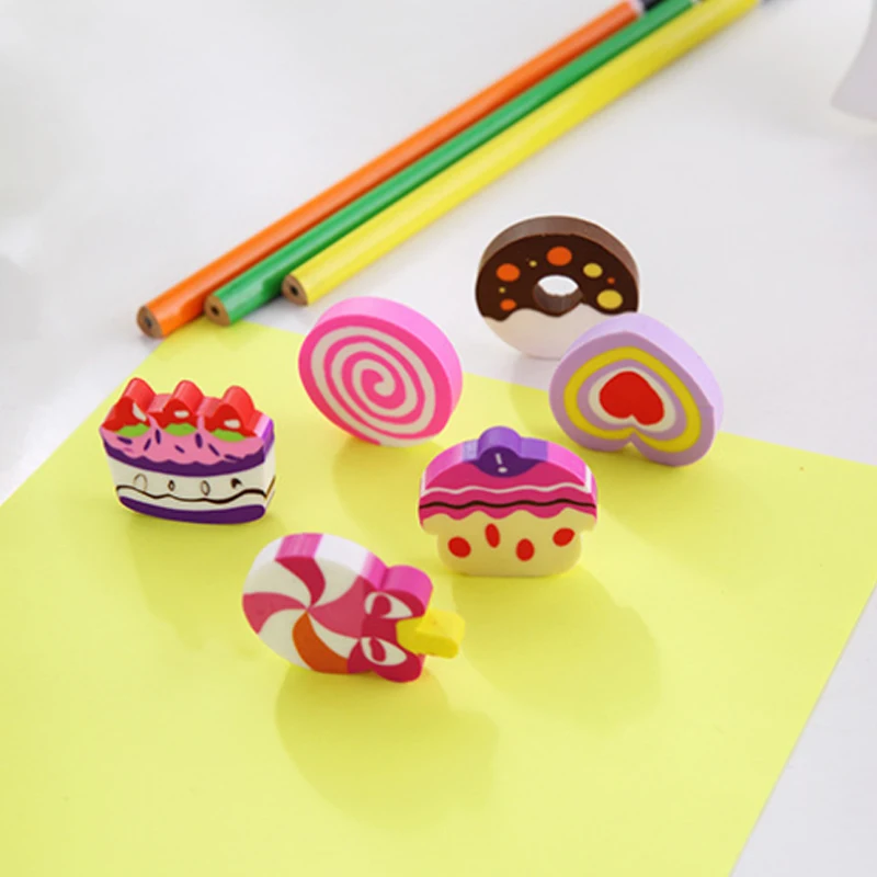 6pcs Radošo kūka donut gumijas komplekts studentu gumijas komplekts cute skolas kancelejas piederumi zīmēšanai 2B zīmuļi gumijas