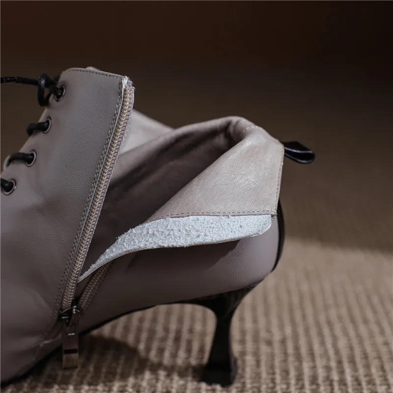 Īstas Ādas Sieviešu Zābaki Jauktu Krāsu ZIP Potītes Zābaki Kvadrātveida Kājām Mūsdienu Zābaki augstpapēžu kurpes Sieviešu Kurpes Zapatos Mujer De Cross-neizšķirts