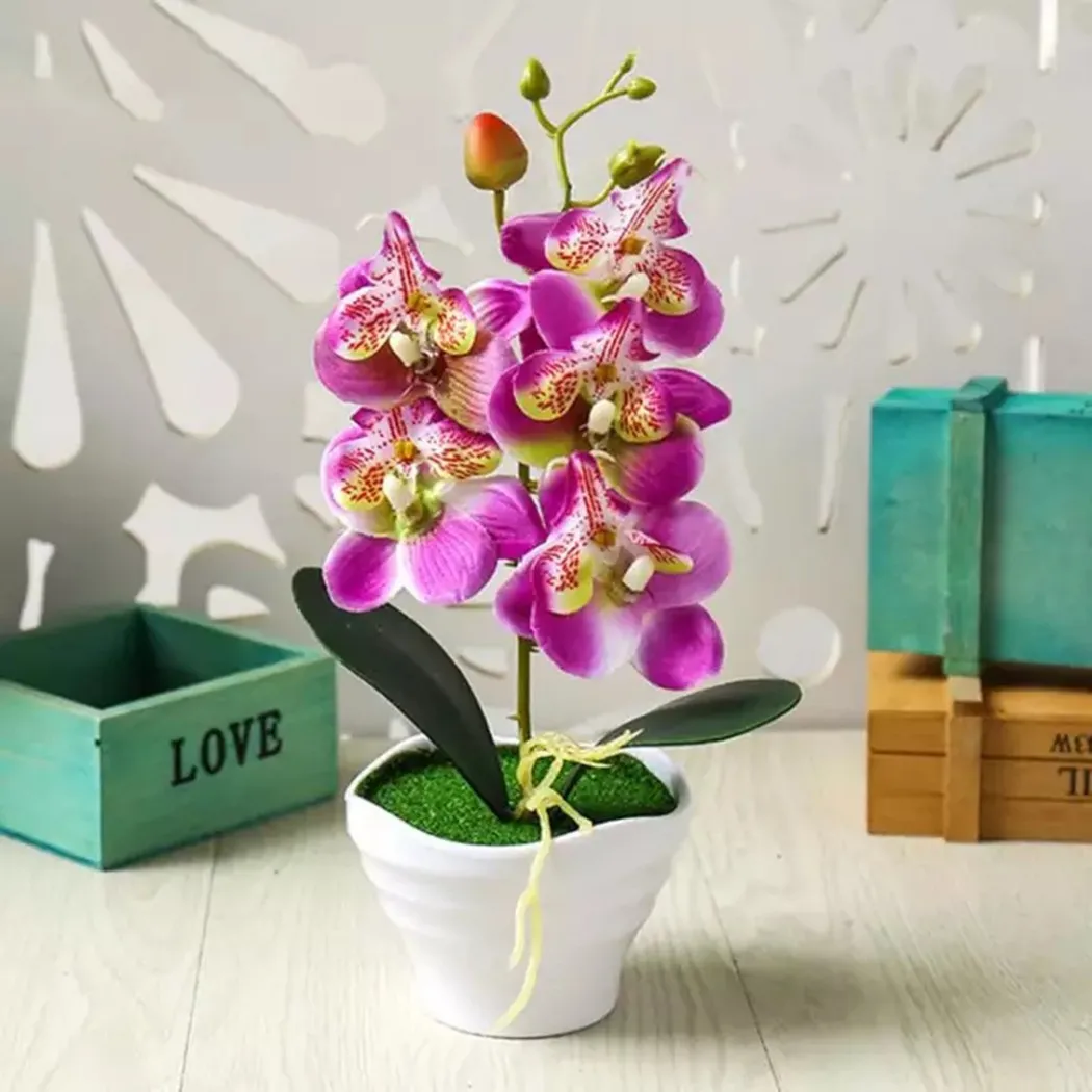Mākslīgā Simulācijas Bonsai Orhideju Ziedu, Augu Vāze Darbvirsmas Dekoru Imitētu Augu Ar Podu Mājas Mēbeles, Kāzu Dekori