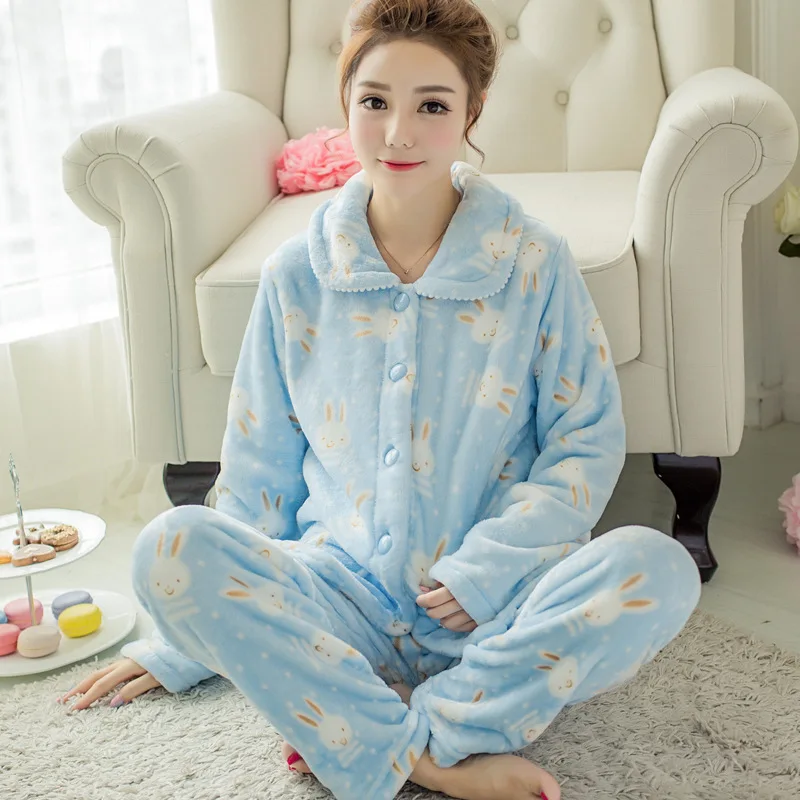 Flaneļa pidžamas sieviešu ziemas plus lieluma koraļļu vilnas jaka sieviešu sleepwear uzvalks mājās pakalpojums