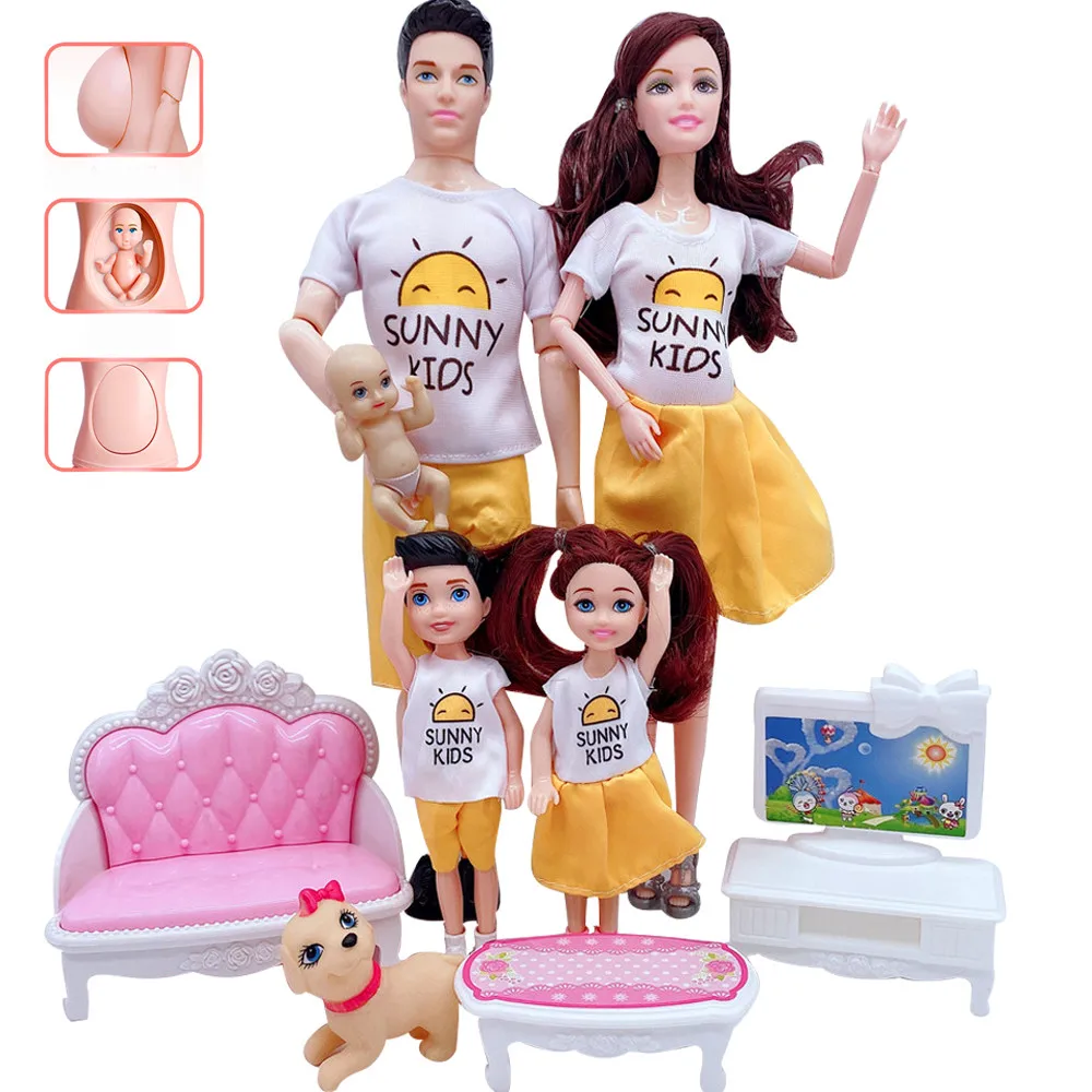 5-Personas, ģimenes pāris, kopā=11.5 collu grūtniece lelle saule krekls mamma/tētis/meitene/dēls lelle dīvāns bērnu rotaļlietas, dāvanu acces