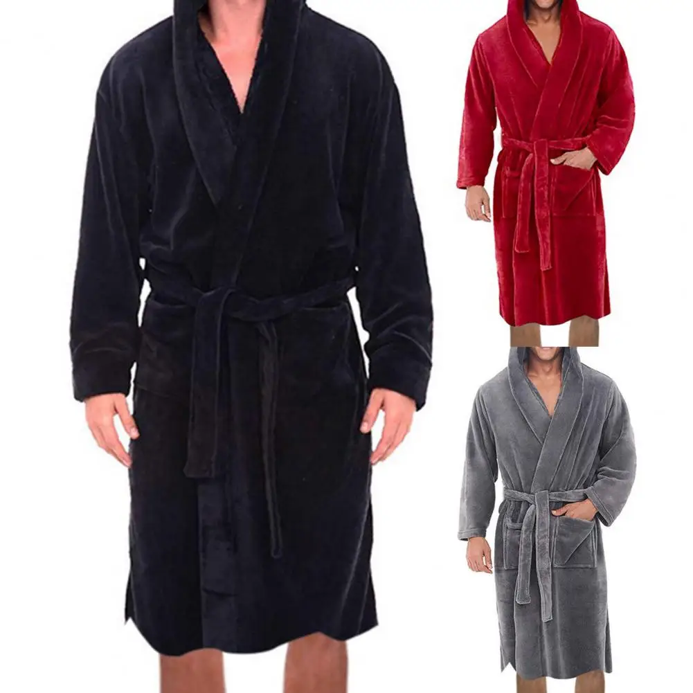 Pidžamas Drēbes Rudens Ziemas Vīriešiem Sleepwear Flaneļa Jostas Graciozs Sabiezējumu Silta Vanna Drēbes