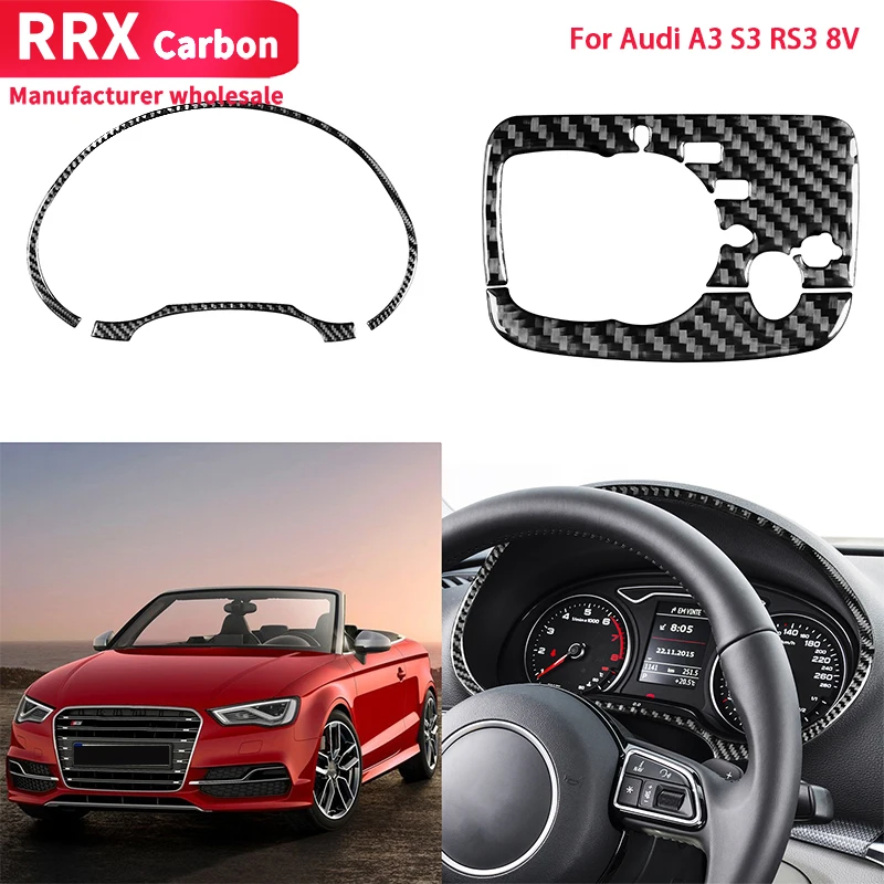 RRX Auto Spidometrs Rāmi, priekšējo Lukturu Slēdzi Panelis Paneļa Oglekļa Šķiedras Uzlīmes, Auto Piederumi Audi A3 S3 RS3 8V 2013-2019