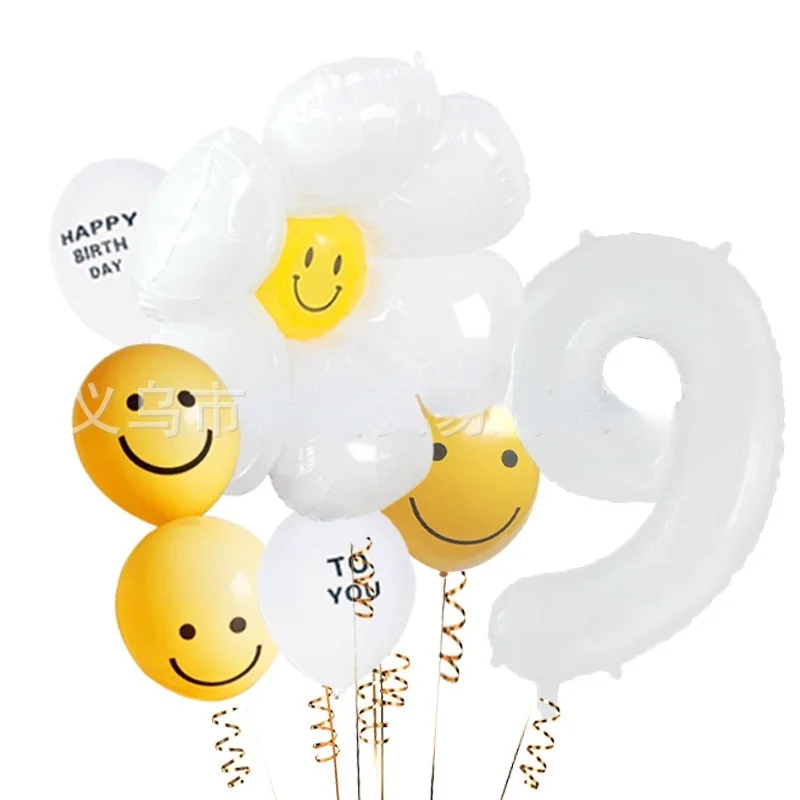 8pcs Smaidu Daisy Balloon 32 Collu White Numuru Balonu 1 2 3 4 Dzimšanas dienas svinības Apdare Bērniem, Baby Dušas Globos Piederumi