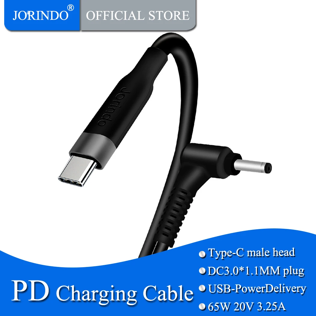 JORINDO Tips-C vīriešu spraudni DC 3.0*1.1 mm male spraudnis grāmatiņa jaudas portatīvo kabeli,Pd 65w ātrās uzlādes kabelis, usb3.No 1 līdz 3011