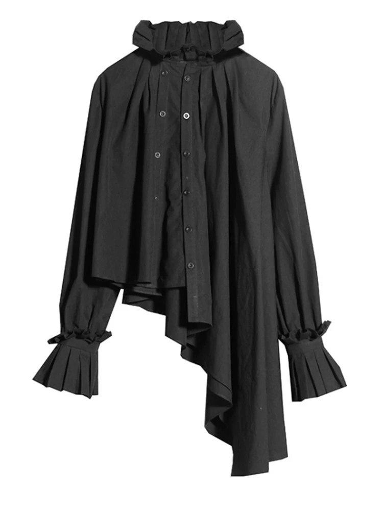 VGH Asimetrisko Hem Melns Krekls Sievietēm Stand Apkakli, garām Piedurknēm Reizes Kroku Cietā Blūzes Sieviešu korejas Modes Apģērbu Jaunas