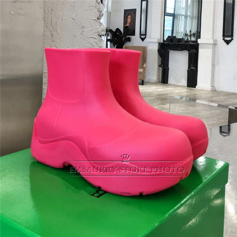 Daudzkrāsains PVC Rainboots Sieviešu Kārtas Toe Bieza Papēža Platformas Slip-on Botas Mujer Ūdensizturīgs Īsi Zābaciņi Meitenēm