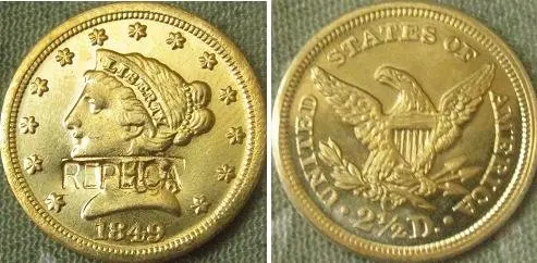 $2.5 Brīvības Zelta 1849-C kopiju monētas