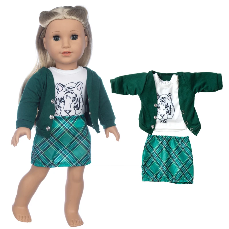2022 Jaunas Ielidošanas 18 Collu Meitenēm Leļļu Apģērbs Vienotu Tērps, Zaļš Džemperis, Krekls Modes Saspringts Kleitu Bērniem Meitene Jauns Yeas Dāvanas