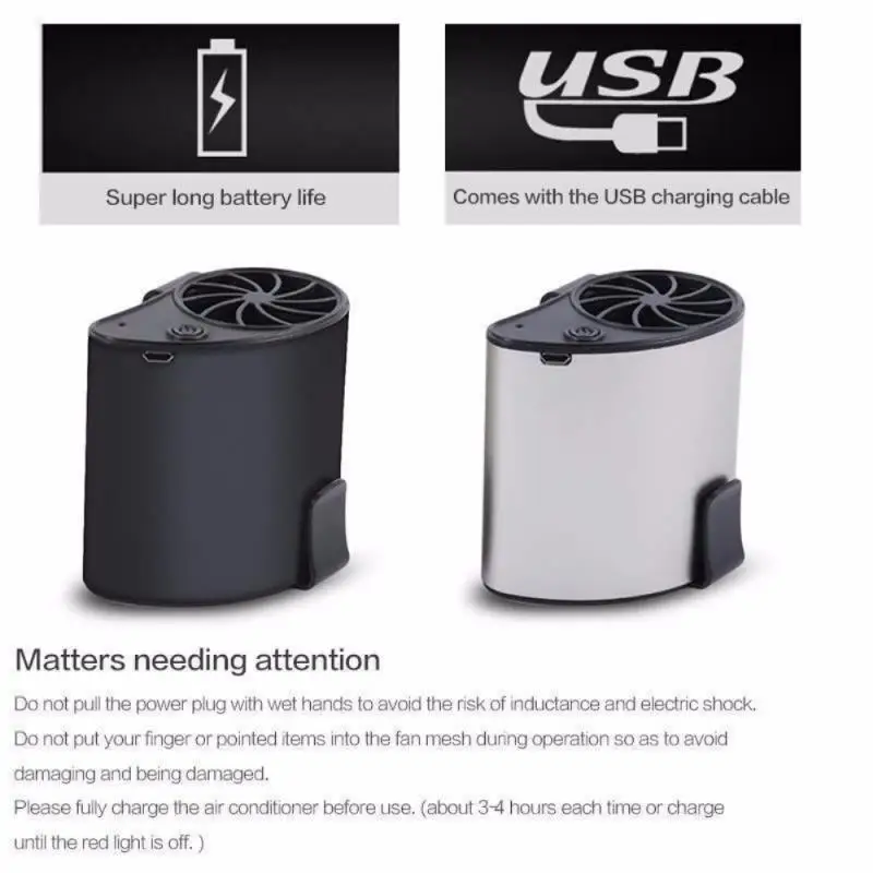 USB Portatīvo Personas Vidukļa Karājas Ventilators Ar Uzlādētu Akumulatoru Ultra Quiet Valkājamas Elektrisko Ventilatoru Rokas Gaisa Kondicionieris
