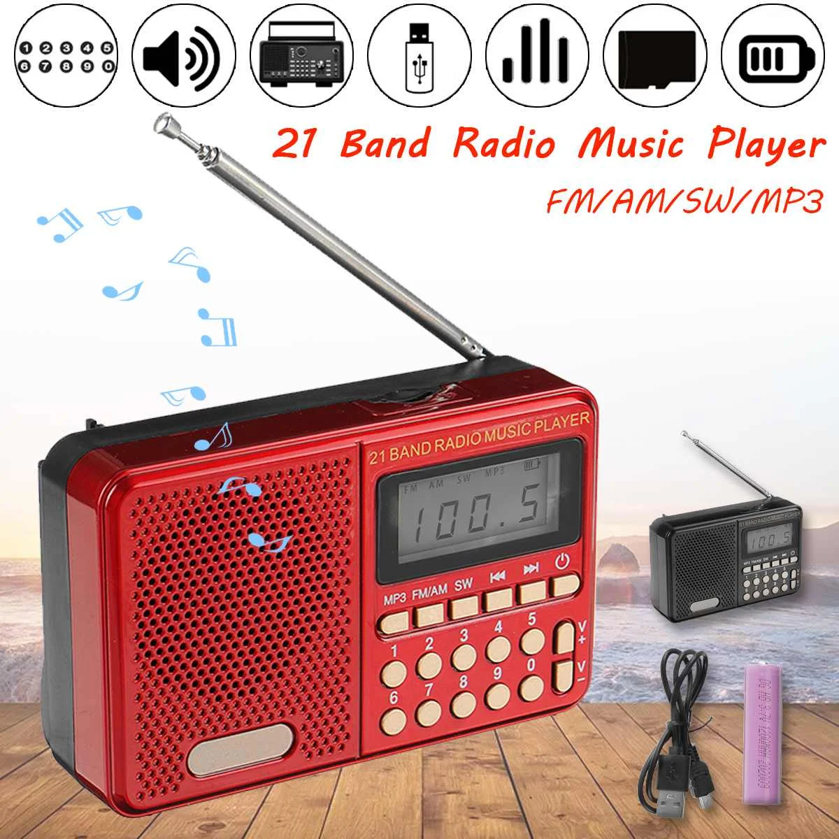 1 Zīmolu Radio AM/SW/FM Stereo Digital Portable Radio Skaņas Funkcija Displejs Temperatūru Skaļruni, var kā Vecāks/Drauga dāvanu